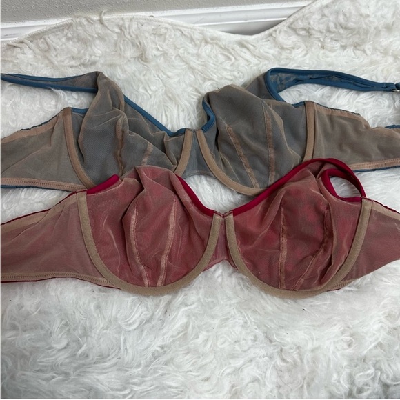 ThirdLove Lace Unlined Perfect Coverage Underwire Bra Set - Blue and Red - Picture 2 of 3